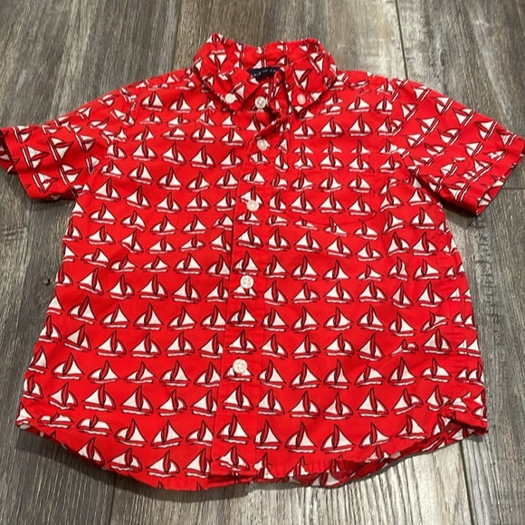 Janie and Jack Red Sailboat Poplin Shirt size 3 - Picture 3 of 7